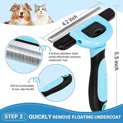 MIU COLOR Dog Brush Kit 2PCS, Deshedding Dog Brush & 2 Sided Undercoat Rake for Dogs & Cats, Long Medium Hair Deshedding Tool, Effective Dog Brush Set Removing Knots, Mats, Tangles, Extra Wide