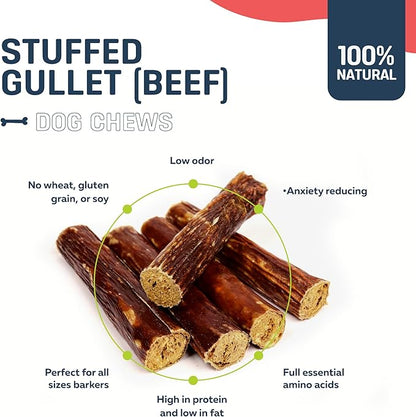 Big Lu - 6-Inch Stuffed Gullet Sticks, 10 Count, Premium Beef Dog Treats, All-Natural, High-Protein, Easily Digestible Chews for Dogs, Supports Dental Health and Joint Mobility