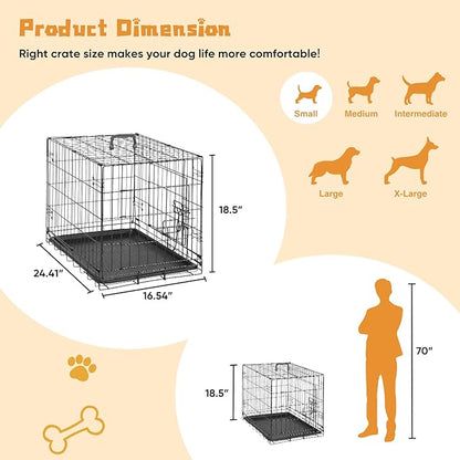 DUMOS 24-Inch Double Door Dog Crate | Durable Metal Pet Kennel with Secure Locks | Foldable & Portable Design for Small Dogs | Black