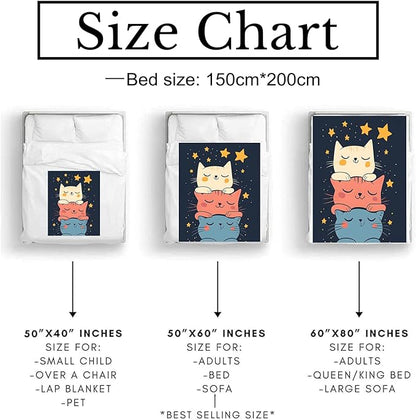 Stacked Cats Blanket Soft Cozy Flannel Throw Blanket, Warm Yet Lightweight Cute Cartoon Kittens Blankets for Travel, Couch, Bed, for Adults Kids Women Girls, Fuzzy Outdoor Comfort Wrap 50"×40"