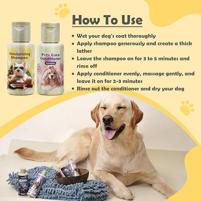 Dog Shampoo and Conditioner, Dog Hypoallergenic Shampoo for Dog Sensitive Skin and Dog Itching Skin Relief, Dog Shampoo for Smelly Dogs, Balance The Ph of Your Dog's Skin（Net 2.03 FLOz ）