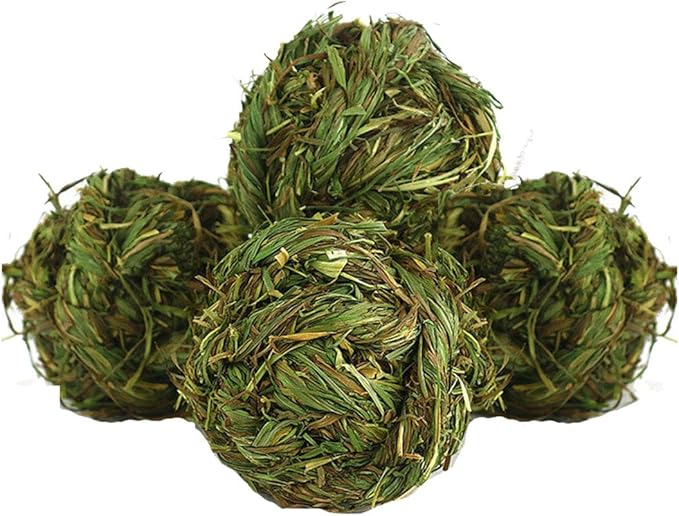 Bunny Grass Toy 4 Pcs Natural Timothy Grass Small Animal Activity Play Chew Ball for Rabbits Hamster Guinea Pigs Gerbils