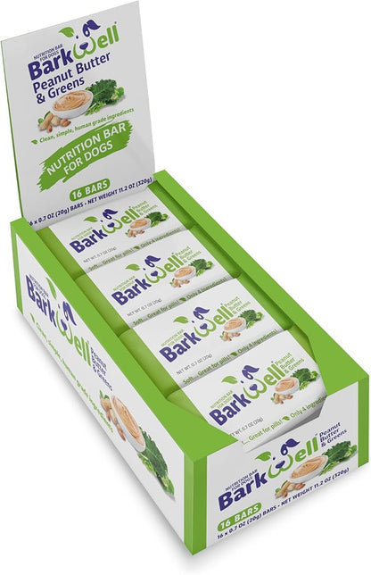 Peanut Butter Dog Treat Bars for Dogs, 0.7 Ounce, 16-Pack (Greens). 100% All Natural Dog Treat Made in The USA. Pill Pocket, Snuffle mat Treat