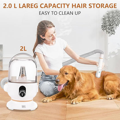 IDEALHOUSE Dog Hair Vacuum and Grooming Kit, 2L Dust Cup with 5 Grooming Tools, High Suction Power for Shedding Pet Hair, Low Noise for Stress-Free Grooming, Home Cleaning, White and Orange