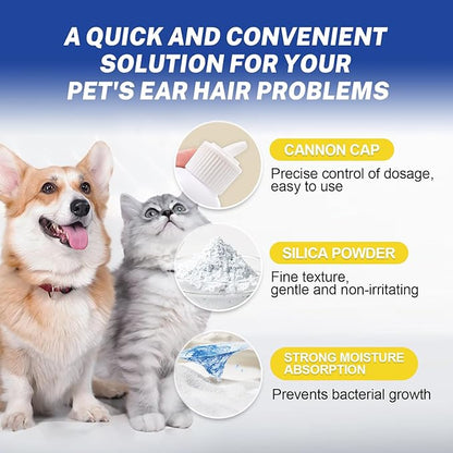 Ear Powder for Dogs Plucking,Dog Ear Infection Treatment with 5.5 Inch Tweezers Curved,Removal Ear Hair Powder,Soothes Itchy Ears & Relieve Scratching