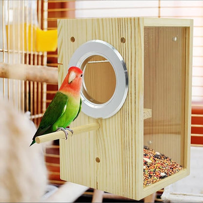 kathson Parakeet Nesting Box Transparent Bird House Bird Nest Box for Cage Parrot Nesting Boxes Wooden Breeding Box for Cockatiel Lovebirds Budgie Finch Canary(M)
