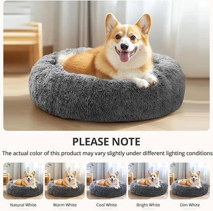 JOLLYVOGUE Donut Dog Bed for Large Dogs, Anti-Anxiety Washable Round Large Pet Bed, Calming Donut Dog Bed for Sleeping, Fluffy Dog Beds for Large Dogs, Round Bed for Indoor Pet (36"/Smoke Black