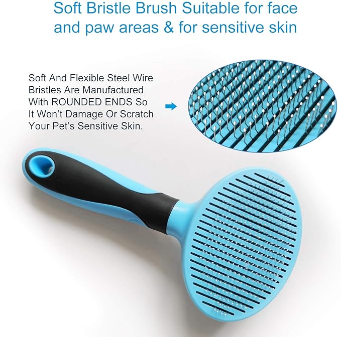 Dog Brush and Cat Brush, Self Cleaning Slicker Brush for Shedding Pet Grooming Tools for Small, Medium, Large, Short Haired or Long Haired Dogs and Cats for Matted Fur (Blue)