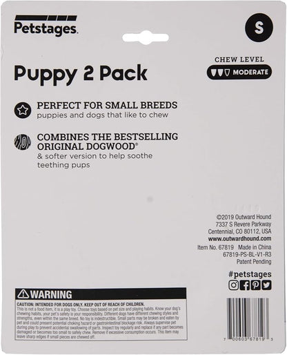Petstages Dogwood Puppy Durable Dog Chew Toys, Real Wood & Teething Bone, 2-Pack, Small