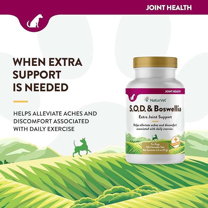 NaturVet S.O.D. & Boswellia Extra Joint Support Dog Supplement  Dog Hip Supplement  Helps Alleviate Aches, Pain  for Dog Flexibility, Healthy Joint Function  150 Ct. Chewable Tablets