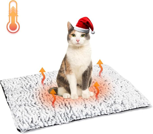 Nobleza Self Heating Cat Bed, Super Soft Thermal Dog Crate Bed Mat for Sleeping, Washable Anti-Slip Self Warming Pet Kennel Pad for Small Medium Cats Dogs Indoor Outdoor (White&Grey, M)