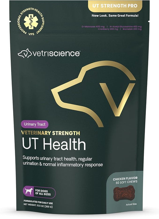 VETRISCIENCE Veterinary Strength UT Health Chews - Clinically Studied UT Support Supplement for Dogs - Supports Canine Urinary Health - Naturally Sourced - Features GanedenBC30-60 Count