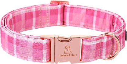 Lionheart glory Valentine's Day Collar, Pink Plaid Dog Collar for Medium Cute Dog Collars Spring Female Pet Gift Adjustable Heavy-Duty Dog Collar Holiday