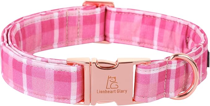 Lionheart glory Valentine's Day Collar, Pink Plaid Dog Collar for Small Cute Dog Collars Spring Female Pet Gift Adjustable Heavy-Duty Dog Collar Holiday