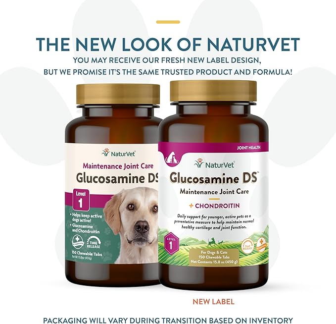 NaturVet Glucosamine DS Level 1 Maintenance Care Hip & Joint Support Pet Supplement for Dogs & Cats _lucosamine, Chondroitin, Antioxidants _upports Cartilage, Joint Function  150 Ct.