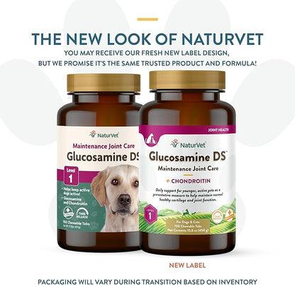 NaturVet Glucosamine DS Level 1 Maintenance Care Hip & Joint Support Pet Supplement for Dogs & Cats _lucosamine, Chondroitin, Antioxidants _upports Cartilage, Joint Function  150 Ct.