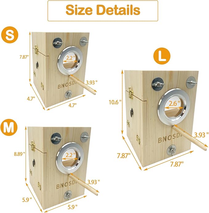 BNOSDM Parakeet Nesting Box Transparent Bird Breeding Nest Boxes Natural Wood Bird Cage (M)