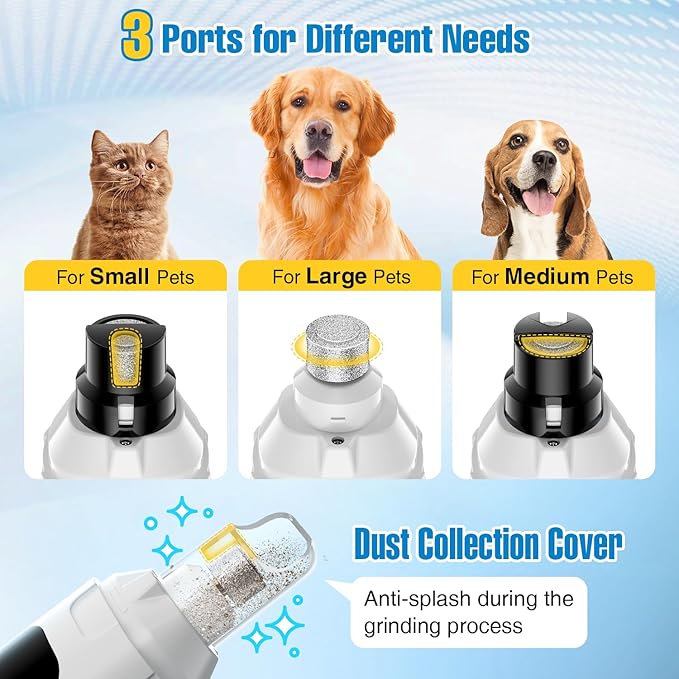 Dog Nail Grinder, 6-Speed Quiet Electric Dog Nail Trimmers, Dog Nail Clippers with File for Small Medium Large Dogs, Cats, Rechargeable Pet Paw Grooming Supplies Kit, 2 Grinding Wheels (White)