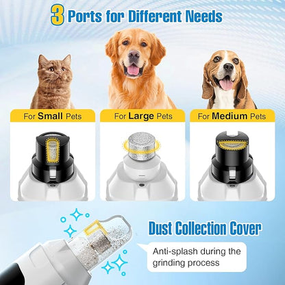 Dog Nail Grinder, 6-Speed Quiet Electric Dog Nail Trimmers, Dog Nail Clippers with File for Small Medium Large Dogs, Cats, Rechargeable Pet Paw Grooming Supplies Kit, 2 Grinding Wheels (White)