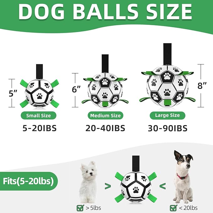 QDAN Dog Toys Soccer Ball with Straps, Interactive Dog Toys for Tug of War, Puppy Birthday Gifts, Dog Tug Toy, Dog Water Toy, Durable Dog Balls World Cup for Small Dogs（5 Inch）