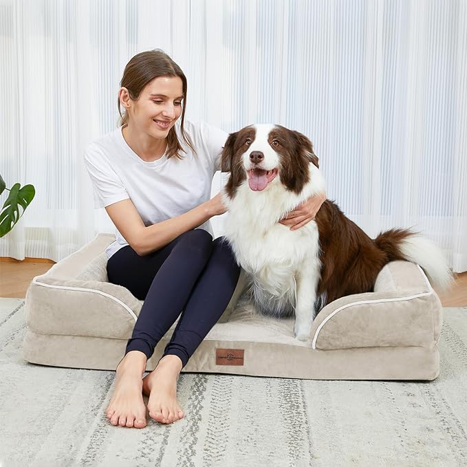 XL Dog Beds for Extra Large Dogs, Waterproof Orthopedic Dog Bed with Bolster, Washable Dog Bed Sofa with Removable Cover & Non-Slip Bottom(X-Large,Beige)