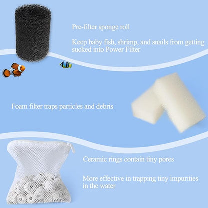 NEWKE 4 Sets of Upgraded Three-Stage Filtration Tank Filter for AquaClear 50 Power Filter, 4 Sets of Maintenance Kit Replacement for Fish Tank Filter for 20- to 50-Gallon Aquariums