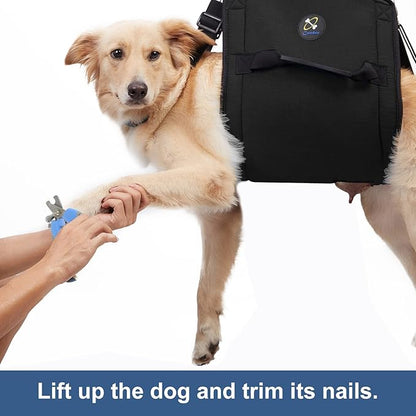 Dog Carry Sling, Emergency Backpack Pet Legs Support & Rehabilitation Dog Lift Harness for Nail Trimming, Dog Carrier for Senior Dogs Joint Injuries, Arthritis, Up and Down Stairs(L, Black)