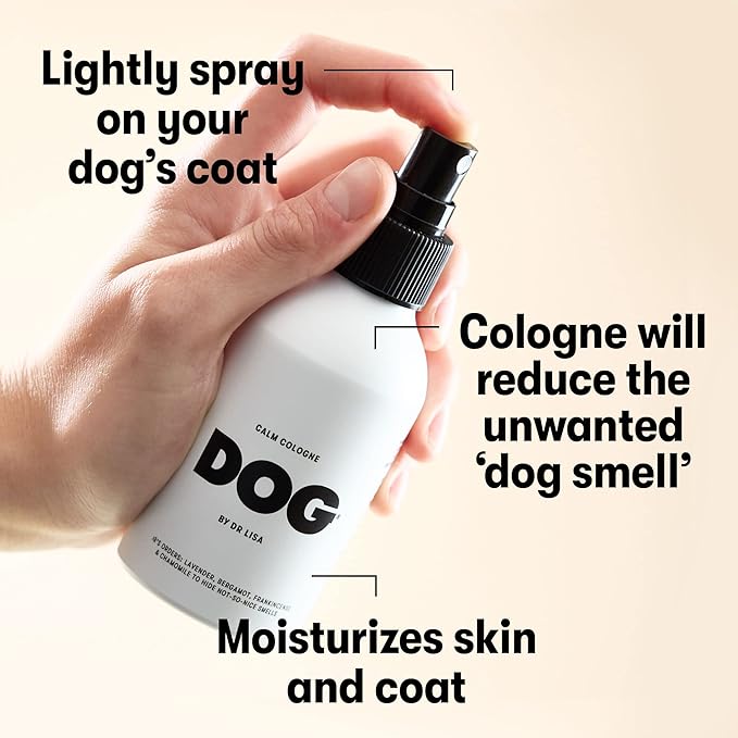 DOG by Dr Lisa - Calm Cologne - With Lavender, Bergamot, Frankincense & Chamomile - Natural Dog Perfume - Pet Deodorant Spray - Plant-Based Essential Oils - Vegan - 4.2oz