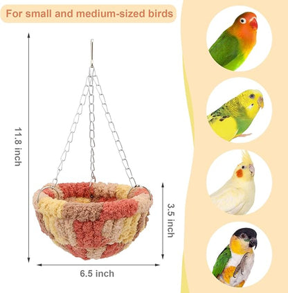 Wontee Bird Nest Bed Parrot Hanging Swing Hammock Bird Cage House for Budgies Parakeets Cockatiels Lovebirds Conures (Orange)