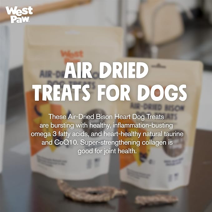WEST PAW Air Dried Bison Heart Dog Treats  Farm Fresh Bison Heart Snacks for Dogs  Wholesome Canine Treat  Vitamins, Minerals, Proteins  One-Ingredient Treat  2.5 Oz. (1 Pack)