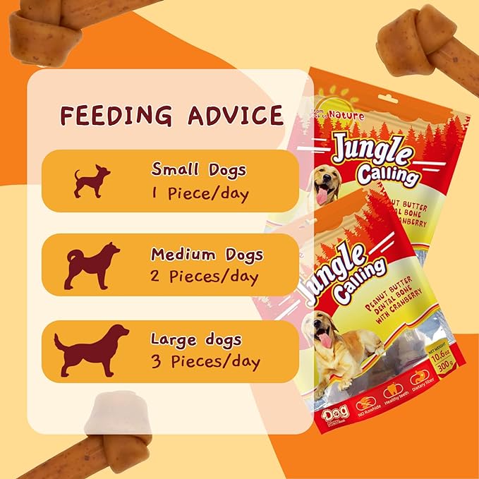 Jungle Calling Rawhide Free Dog Treats, Peanut Butter Bones, 6.5'' Dog Chews for Medium Dogs and Large Dogs (Peanut Butter),4 Count (Pack of 1)