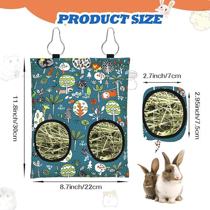 3 Pcs Rabbit Hay Feeder Bag, 2-Hole Hanging Hay Feeder Guinea Pig Hay Bags Washable Bunny Hay Bag for Rabbits Chinchillas Hamsters Small Pets and Animal (11.8"×8.7")