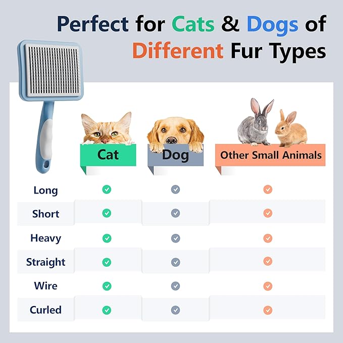 Cat Brush with One-Click Button, Cat Brushes for Indoor Cats Sheddingï¼_elf Cleaning Slicker Cat Brush for Shedding Massaging Grooming, Suitable for Long Short Haired Pets, Comfortable/Easy to Clean