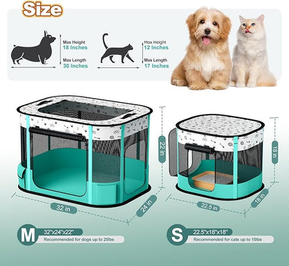 Portable Cat Playpen, 8-Rod Reinforced Kitten Dog Playpens, Foldable Play Pen for Indoor Cats Enclosed Pet Puppy Doggy Outdoor, Collapsible Tent Kennel Cage House(32"x24"x22")