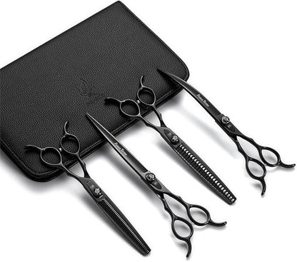 Dog Grooming Scissors: 7.5 inch Bright Black Pet Shears Set Made Of Japanese 440C Advanced Stainless Steel Professional Grooming Scissors for Dogs Cats and Other Pets