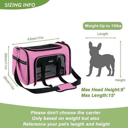 Soundy Dog Carrier Cat Carriers Airline Approved Pet Carrier for Small Medium Dogs Cats Under 15Lbs Puppies Collapsible Soft Sided TSA Travel Puppy Carrier Bag (Medium, Pink)