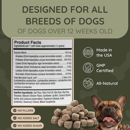 Asher House Wellness Probiotics Digestive Chew for Dogs - Dog Probiotic, Digestive Enzymes for Gut Health & Digestion - Pet Chews for Diarrhea, Upset Stomach, Allergies, Itchy Skin Relief, 120 Chews