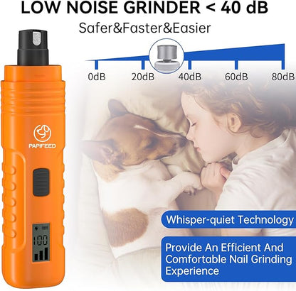 Dog Nail Grinder Professional Pets, 3-Speed Electric Quiet Dog Nail Grinder, Rechargeable Dog Nail Trimmers - with 2 LED Lights/2 Grinder Wheels, for Small, Medium, Large Dogs (Orange)