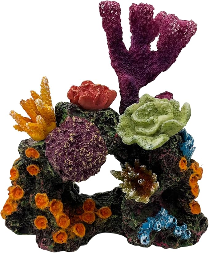 Charming Resin Coral Reef Ornament - Realistic Aquarium Decor Gift for Fish & Shrimp Hideaway, Suitable for Freshwater & Saltwater Tanks (6.1 x 4.1 x 6.1 inches)