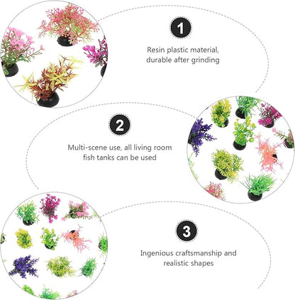 POPETPOP 40 Pcs Artificial Aquarium Plants - Mini Fish Tank Landscaping Water Plants, Plastic Small Aquarium Decor for Household and Office Aquarium