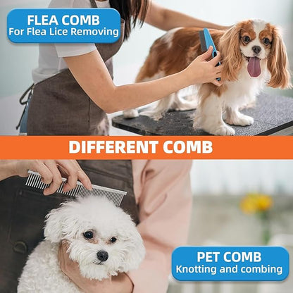 Dog Brush for Shedding,9 PCS in One Pet Slicker Hair Brush Kit with Pet Nail Clipper and File - Dog Cat Grooming Deshedding Undercoat Rake Brush Comb for All Small Large Dogs Cats Blue