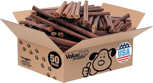 ValueBull USA Collagen Sticks for Dogs, 12 Inch Thick Chews, Natural Long-Lasting Dog Treats, 50 Count Bulk Pack - Promotes Joint, Skin & Coat Health with Glucosamine and Chondroitin
