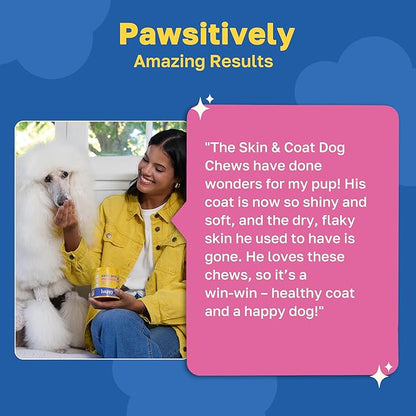 Happy Paws Skin and Coat Supplement for Dogs, Shedding & Dog Hair Growth Support for All Breeds & Ages, Made with Coconut Oil & Vitamin B12, Vegan Chicken Flavor, Organic, Non GMO, 100 Soft Chews