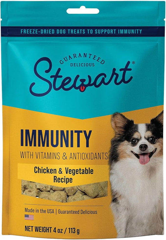 Stewart Freeze Dried Dog Treats, Chicken & Vegetable, Immunity Treats, Vitamin E, Grain Free, 4 Ounce Resealable Pouch, Made in USA