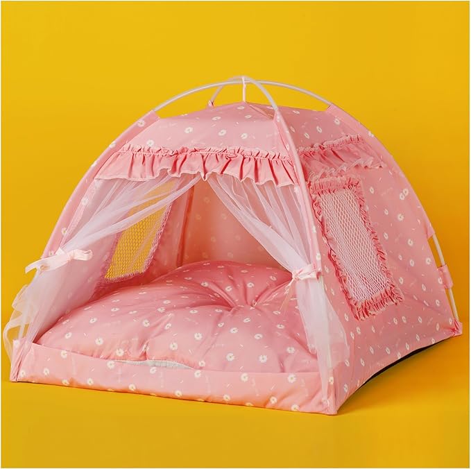 Cat Princess Bed Tent House - Kitty Cute Tent Indoor,Small Dog House Indoor/Outdoor Cave Nest Bed Small Dog Tent for Cat,Puppy Tent (19.6"x19.6"x17.7"/Pink)