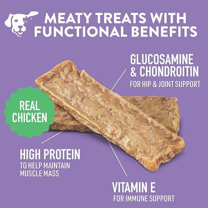 DOGSWELL Hip & Joint Dog Treats 100% Meaty, Grain Free, Glucosamine Chondroitin & Omega 3, Chicken Soft Strips 12 oz