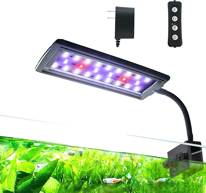 Clip-On LED Aquarium Light with Timer & Dimmable Brightness, 3 Lighting Modes, Flexible Gooseneck, Energy-Saving Fish Tank Lamp for 5-20 Gallon Betta, Nano & Planted Tanks