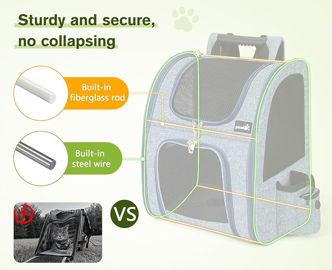 Pecute Cat Backpack with Breathable Mesh, Dog Backpack Carrier with Multi-Pockets for Cats Puppies, Pet Backpack Carrier for Travel Hiking Camping Outdoor Blue