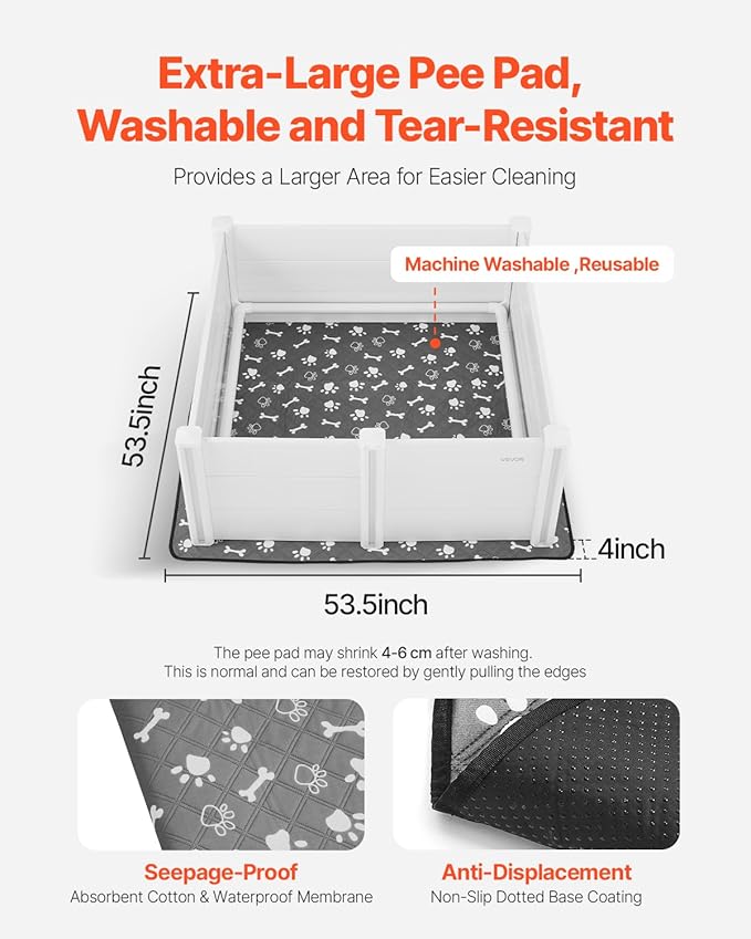 VEVOR Dogs Whelping Box, 48 x 48 x 18.1 inch, Plastic PVC Puppies Playpen with Height Adjustable Door and Washable Pee Pad, Anti-Deformation Indoor Puppy Play Pen for Large Breed Dogs, Milk White