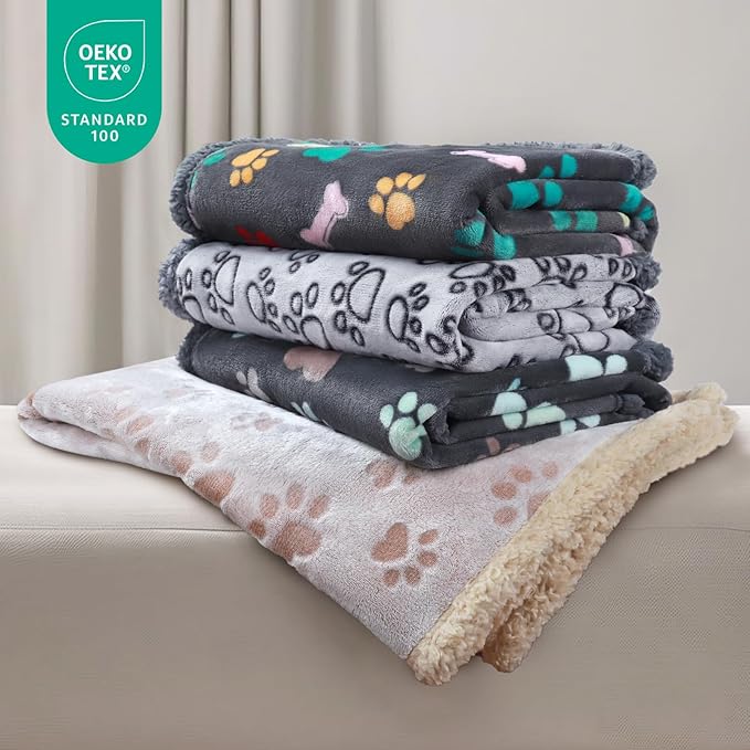 Luciphia Waterproof Pet Blankets for Couch Sofa Bed Cover Liquid Pee Proof Washable Soft Fluffy Large Dog Blanket Reversible Furniture Protection Grey Paw Thicken X-Largeï¼85" x 57"ï¼